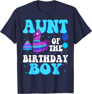 Aunt Of The Birthday Boy Llama Mom And Dad Family Party T-Shirt - T-Shirt | Navy