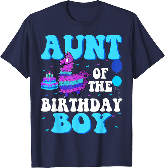 Aunt Of The Birthday Boy Llama Mom And Dad Family Party T-Shirt - T-Shirt | Navy