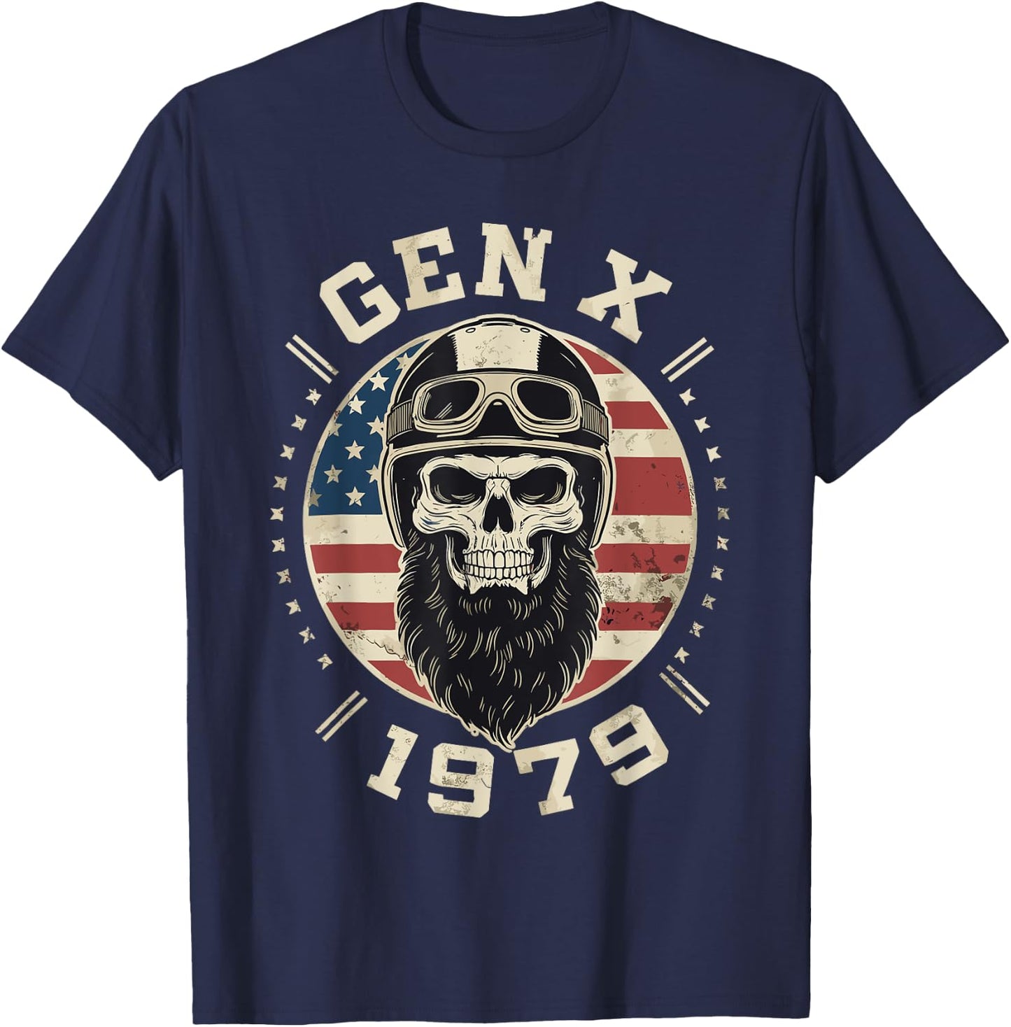 GenX 1979 Birthday FAFO Motorcycle Skull Motorcycle T-Shirt - T-Shirt | Navy