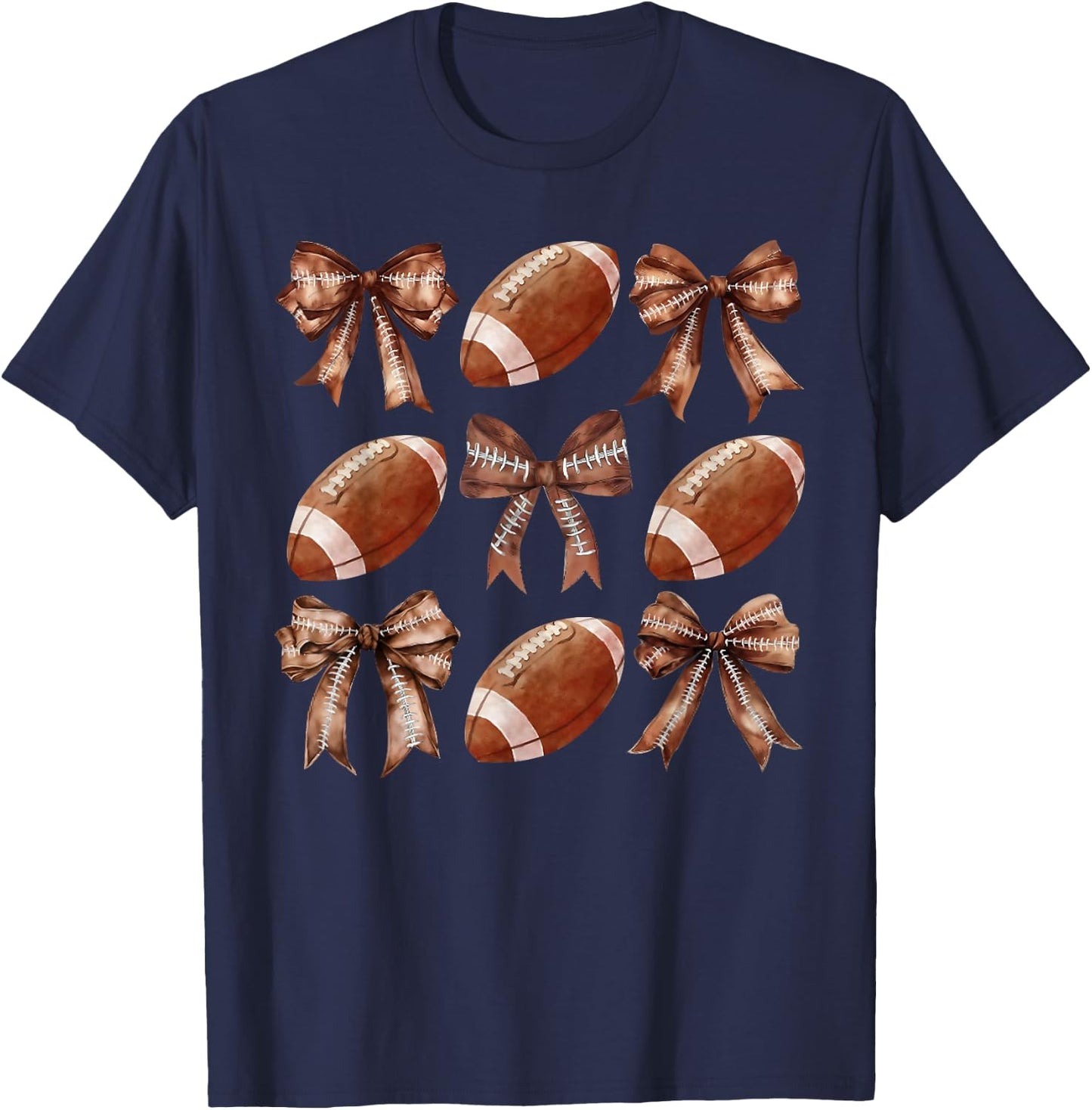 Coquette Bow American Football Thanksgiving Autumn Fall Yall T-Shirt - T-Shirt | Navy