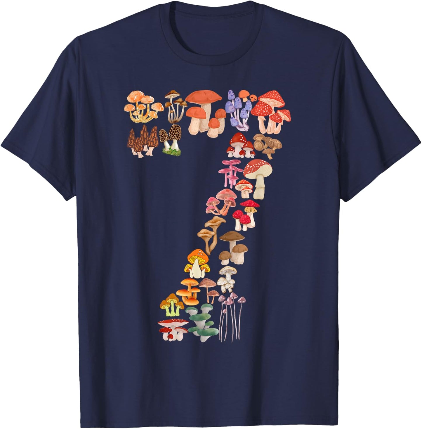 Kids 7th Birthday Mushroom Themed 7 Years Old Boys Girls T-Shirt - T-Shirt | Navy