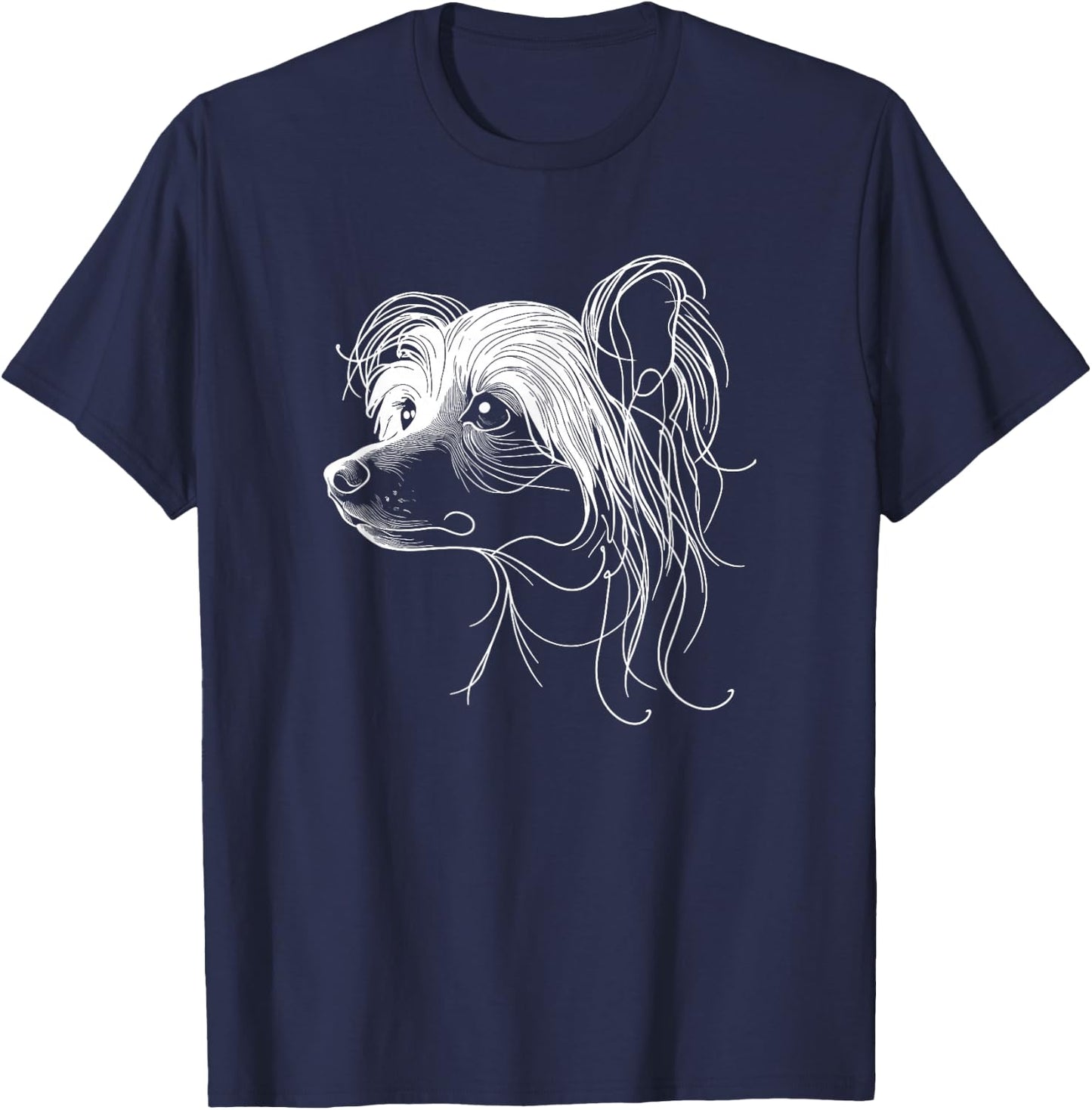 Line Art Chinese Crested Dog Crestie T-Shirt - T-Shirt | Navy