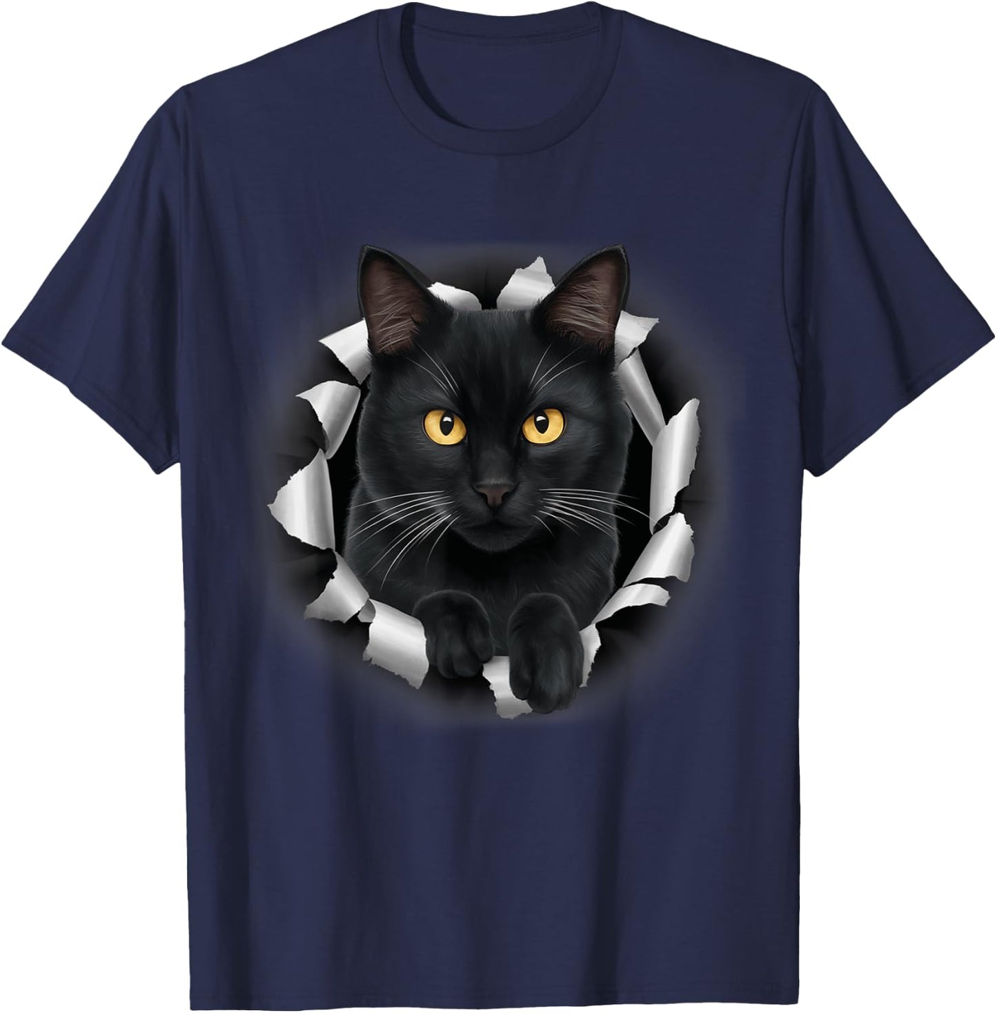 Cute Black Cat Looks From Torn Fabric For Cat Lover Women Kids T-Shirt - T-Shirt | Navy