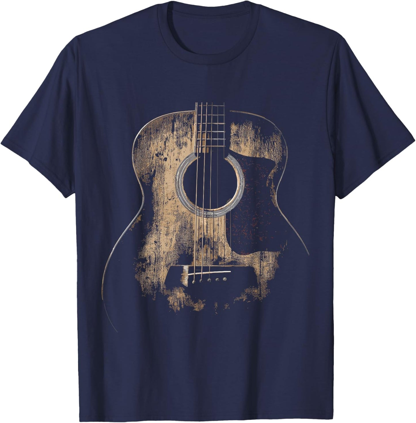 Distressed Acoustic Guitar Player Rock & Roll T-Shirt - T-Shirt | Navy