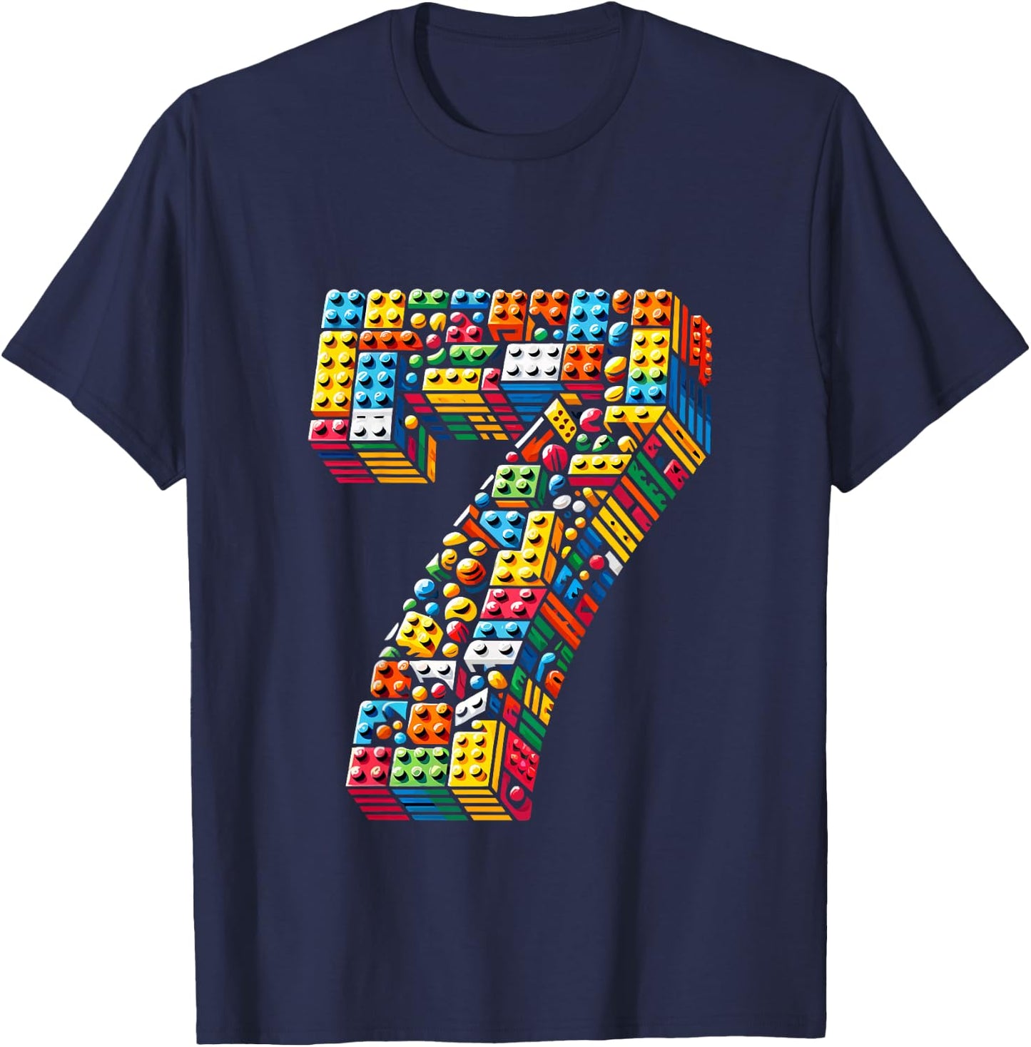 Kids 7 Year Old Blocks Building Master Builder 7th Birthday Boy T-Shirt - T-Shirt | Navy