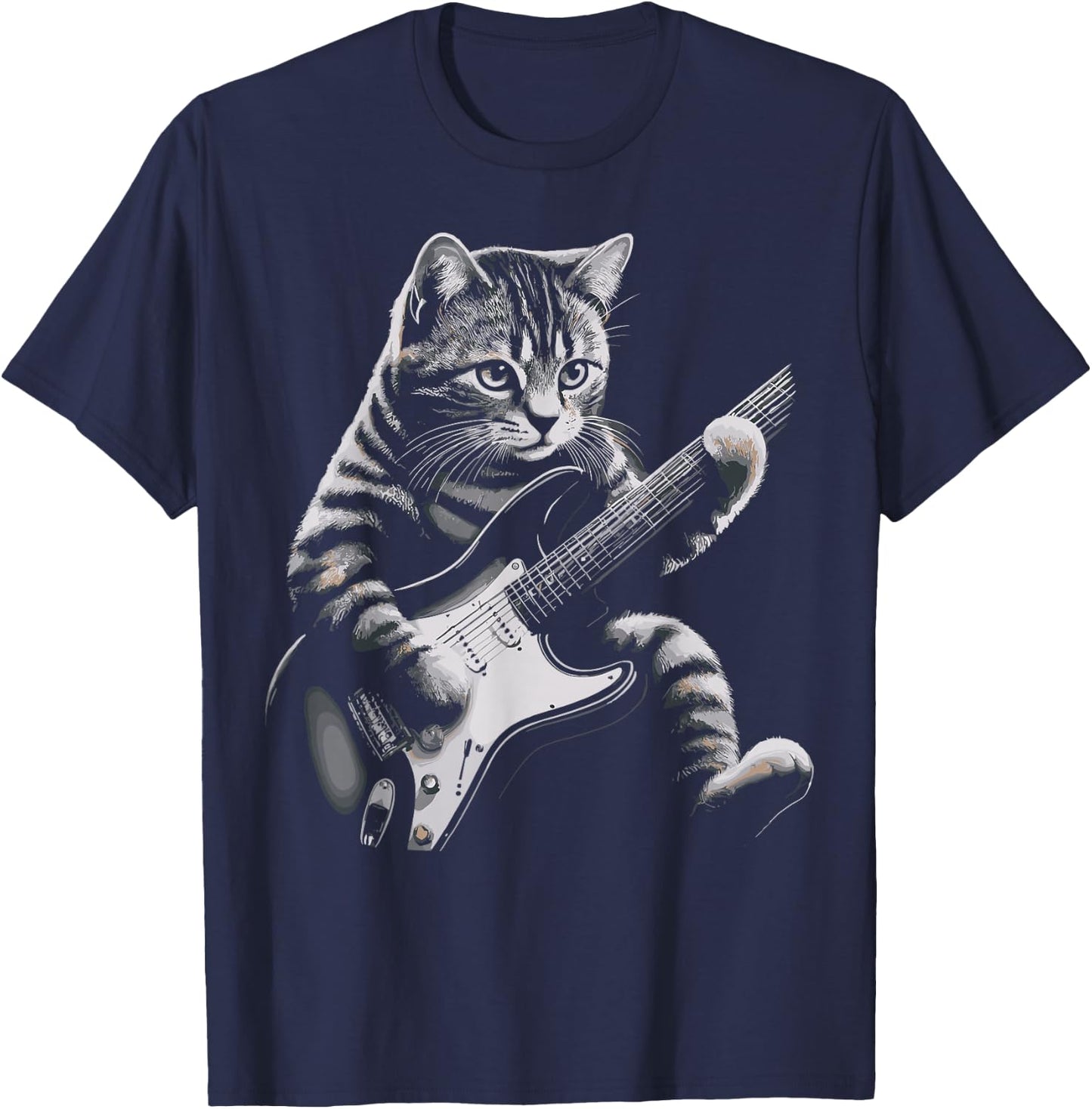 Cat Rock Guitar Funny Cat playing Guitar T-Shirt - T-Shirt | Navy