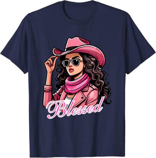 Blessed Black Cowgirl Western Swag African Christian Woman T-Shirt - T-Shirt | Navy