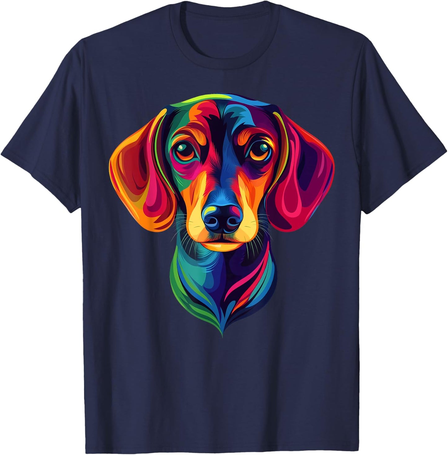 Colorful Short-Haired Dachshund Wiener Dog Face Cute Black T-Shirt - T-Shirt | Navy