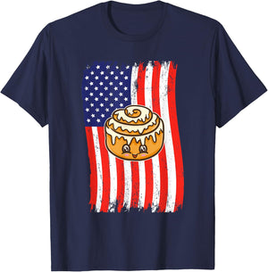 American Flag Kawaii Cinnamon Roll T-Shirt - T-Shirt | Navy