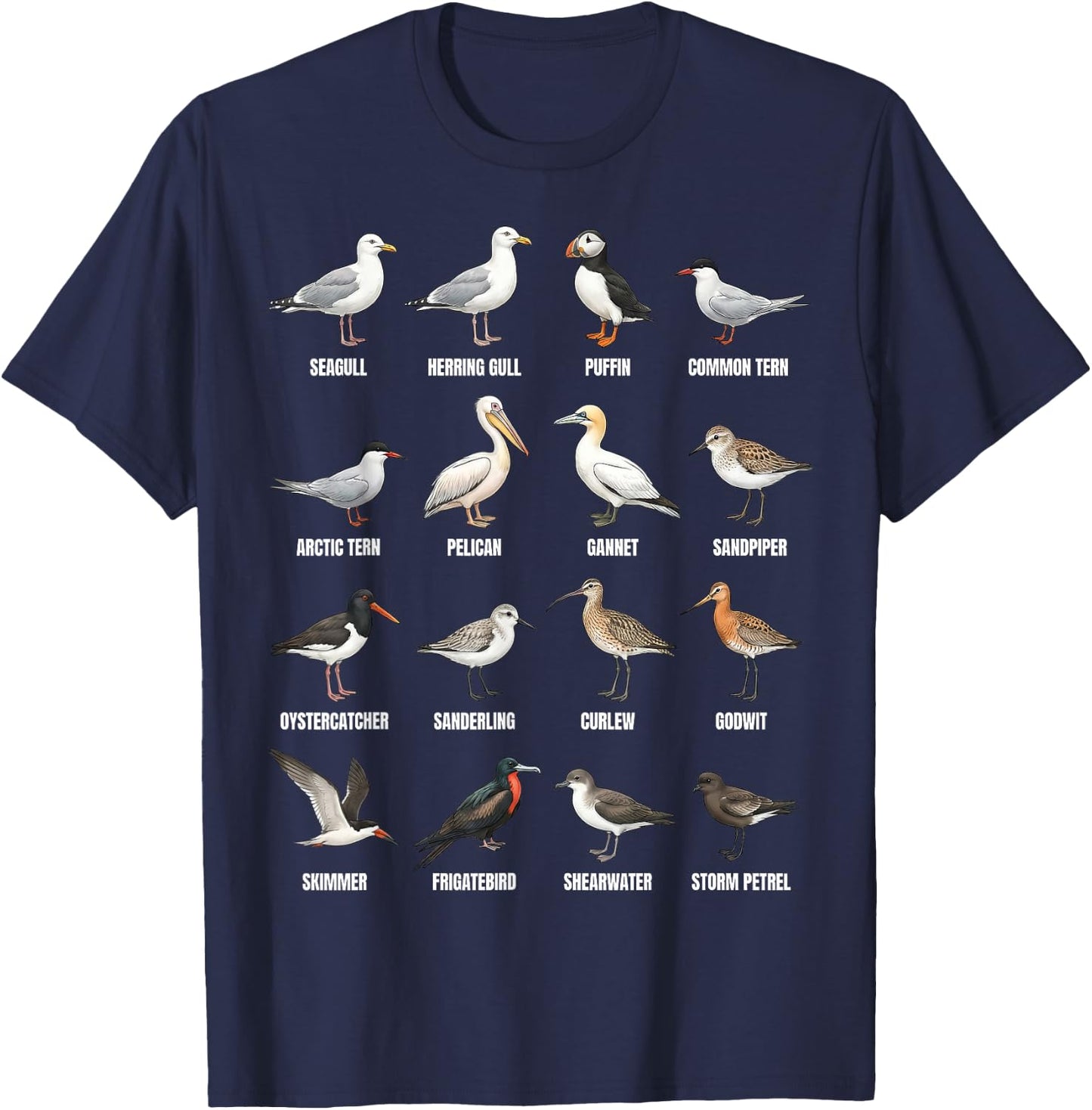 Types of Shorebirds & Seabirds – Coastal Bird Species Chart T-Shirt - T-Shirt | Navy