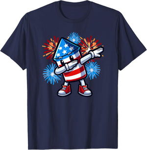 July 4th Dabbing Fireworks Rocket Red White Blue Patriotic T-Shirt - T-Shirt | Navy