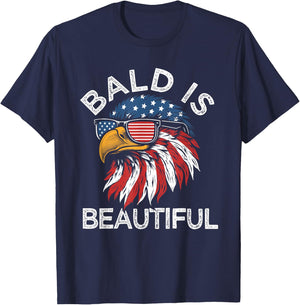 Funny Bald Is Beautiful Eagle American Flag USA 4th of July T-Shirt - T-Shirt | Navy