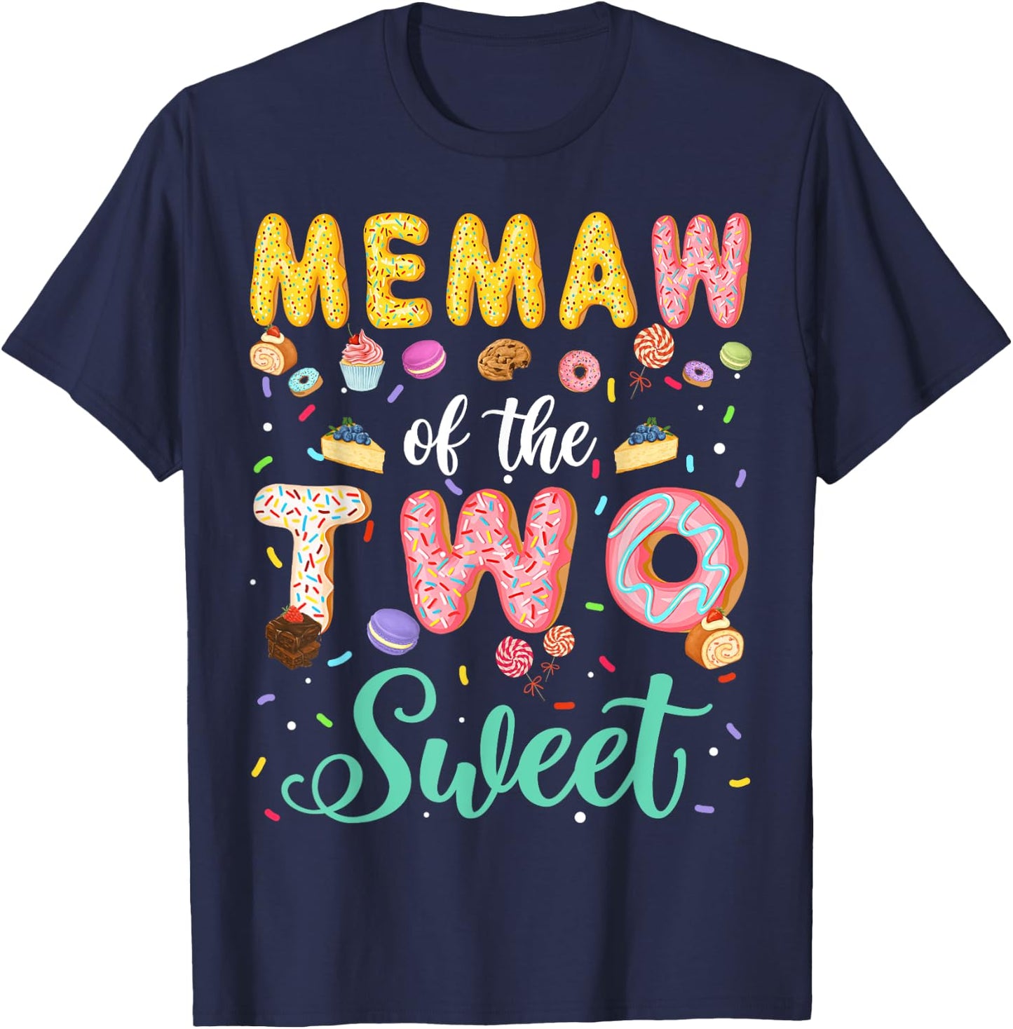 Memaw Of The Two Sweet Birthday Girl Donut Lover T-Shirt - T-Shirt | Navy