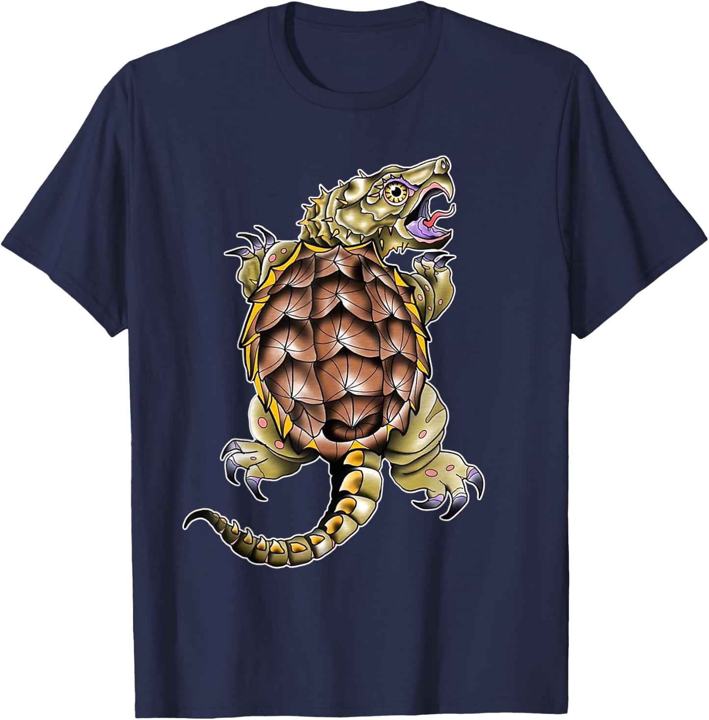 Alligator Snapping Turtle Neo-Traditional Tattoo Flash T-Shirt - T-Shirt | Navy