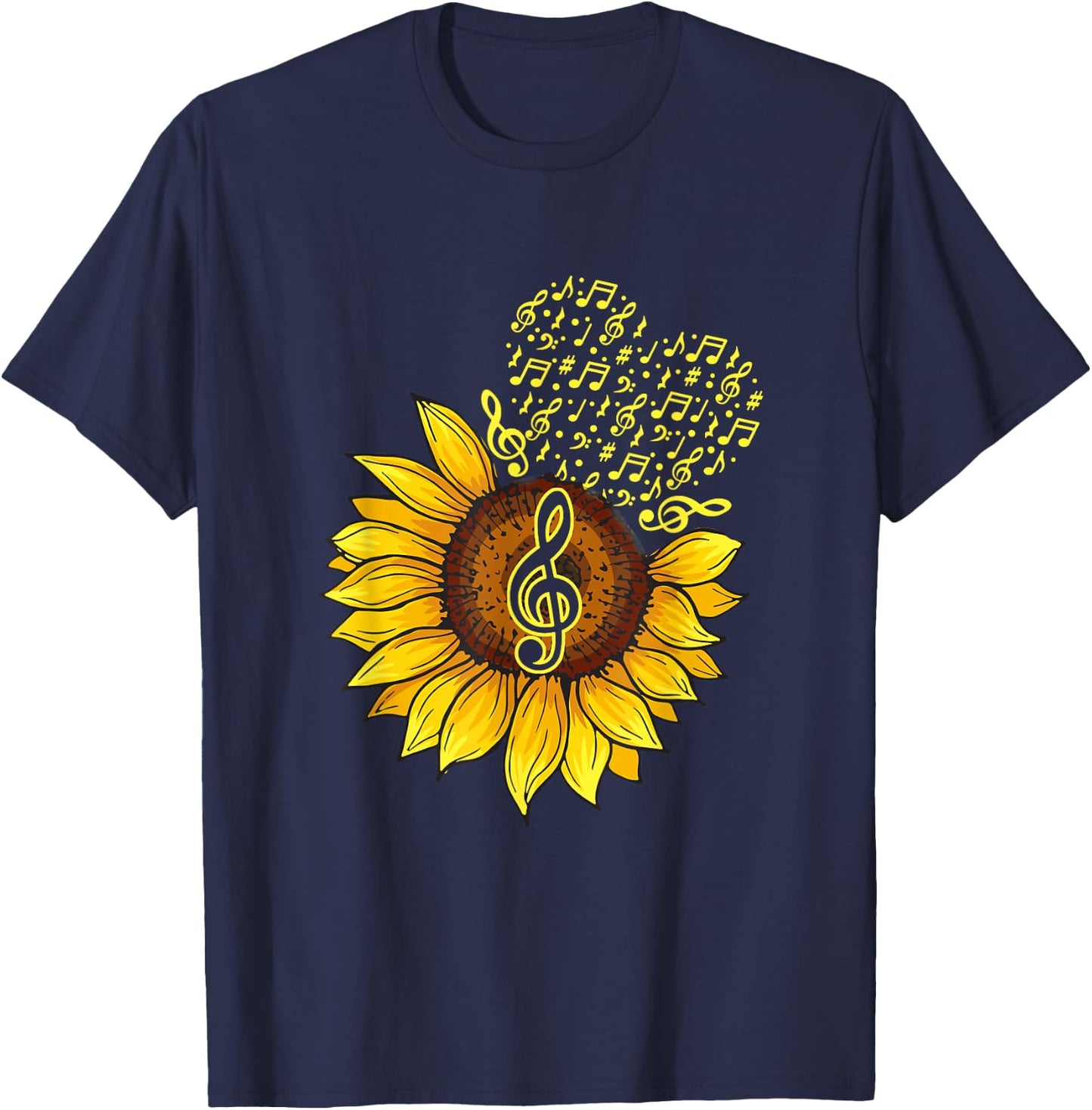 Musician Sunflower Heart Music Note Music Lovers Musical T-Shirt - T-Shirt | Navy