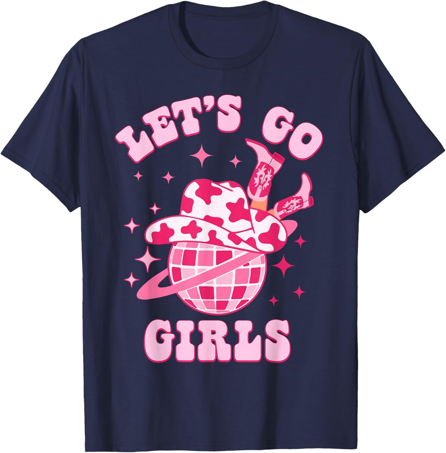 Let's Go Girls Western Cowgirl Groovy Bachelorette Party T-Shirt - T-Shirt | Navy