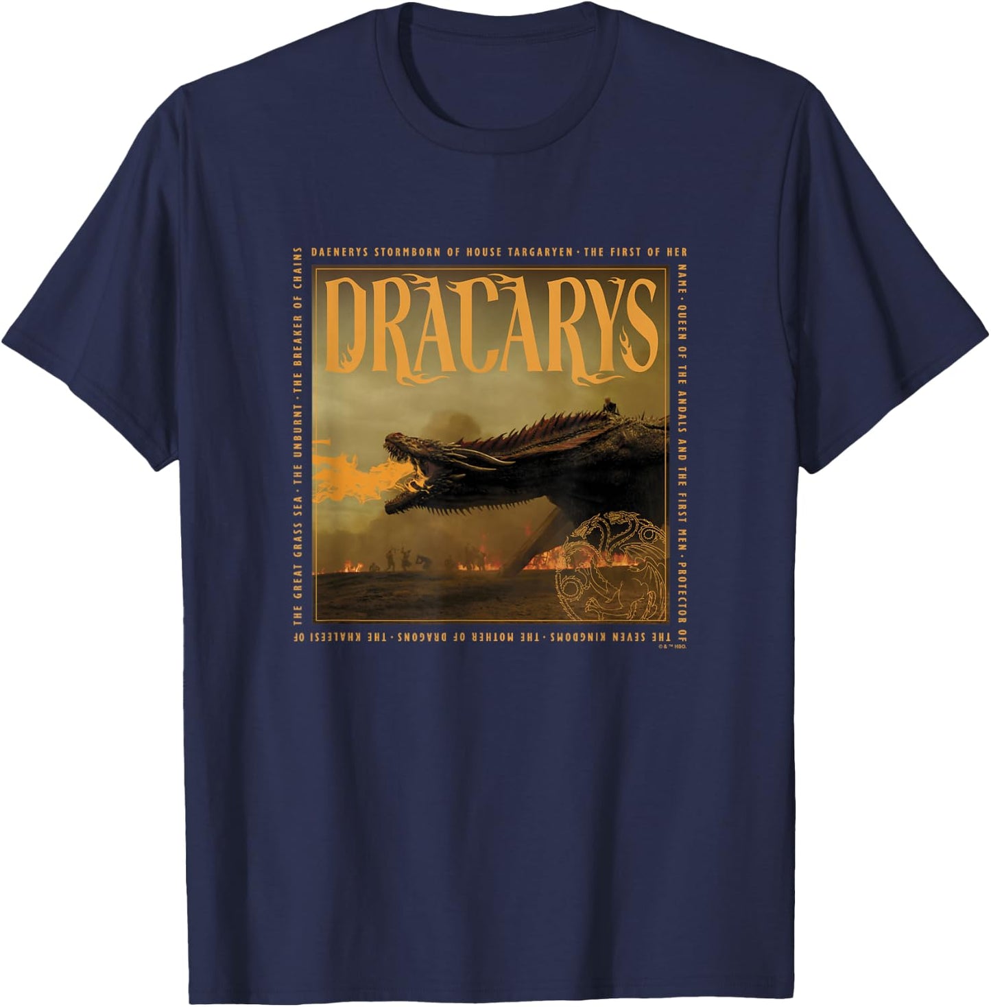 Game of Thrones Dracarys Targaryen Dragon Text Box Panel T-Shirt - T-Shirt | Navy