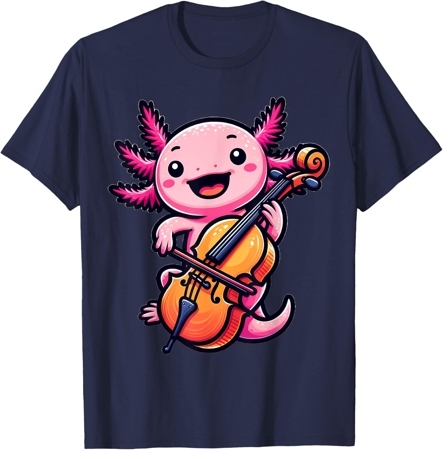 Axolotl Playing Cello Axolotls Musician Music T-Shirt - T-Shirt | Navy