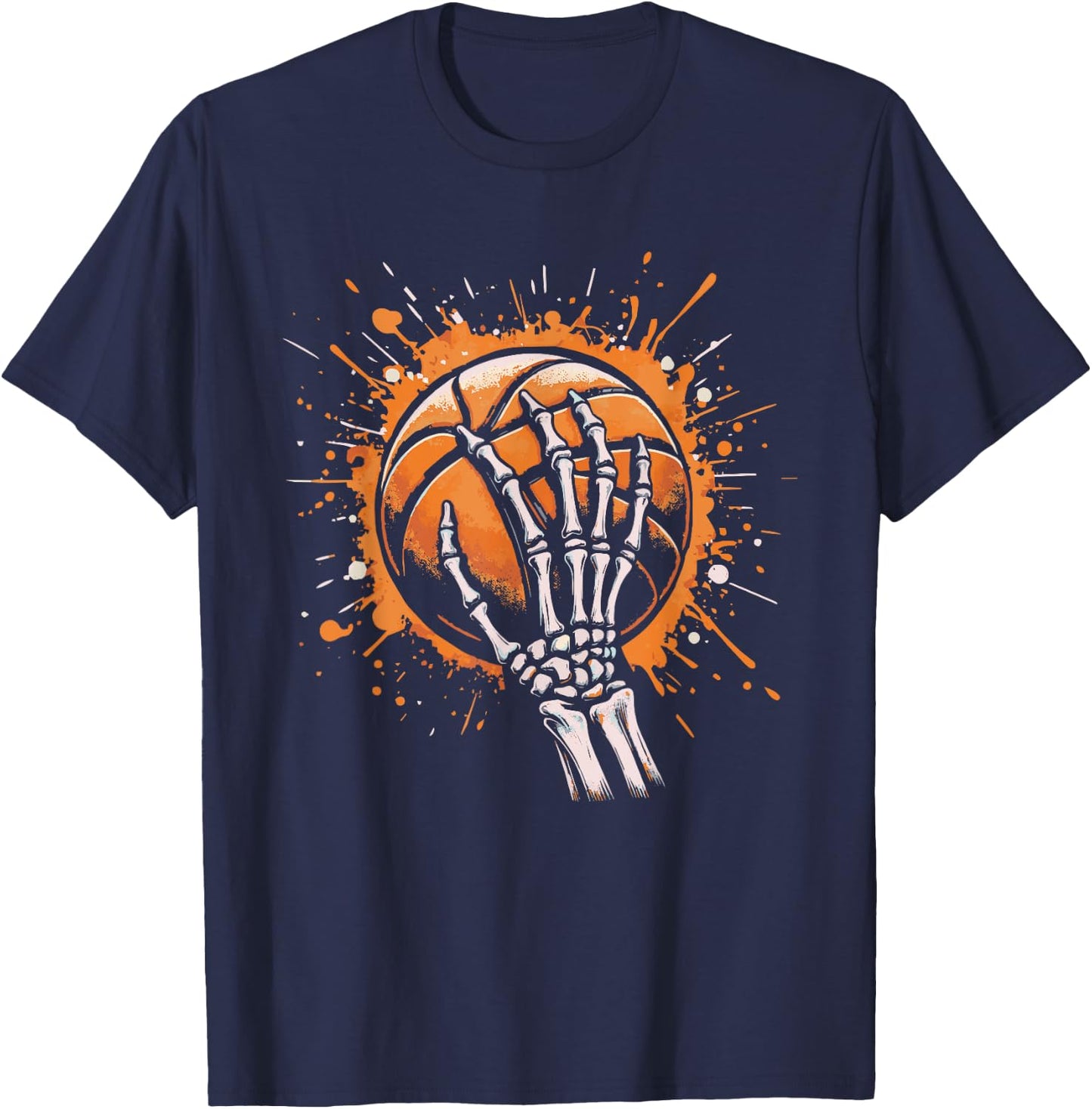 Skeleton Hand Holding Basketball Art T-Shirt - T-Shirt | Navy