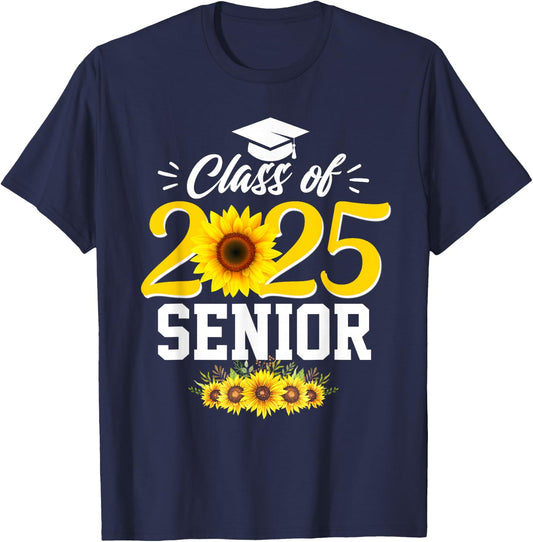Class of 2025 senior girl floral sunflower senior 2025 T-Shirt - T-Shirt | Navy