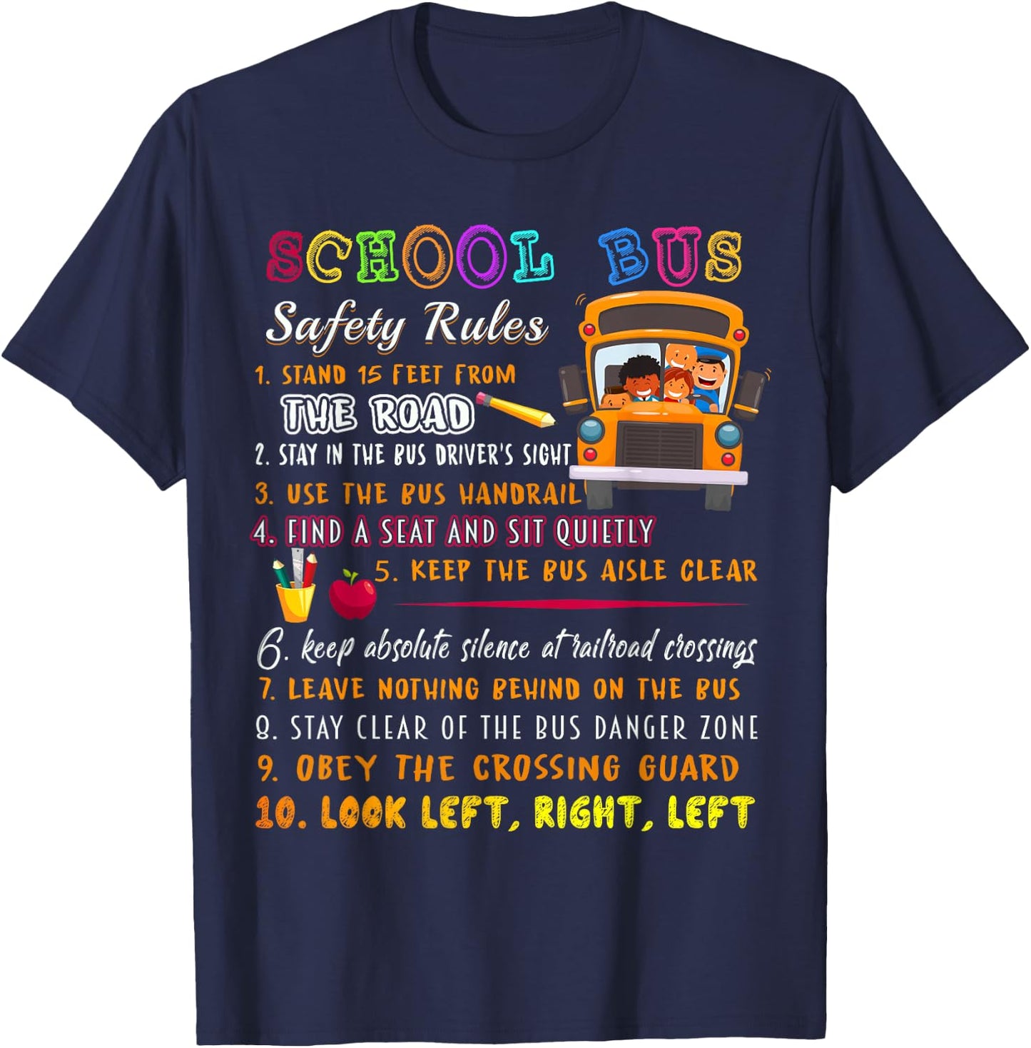 School Bus Safety Rules T Shirt, School Bus Driver Funny T-Shirt - T-Shirt | Navy