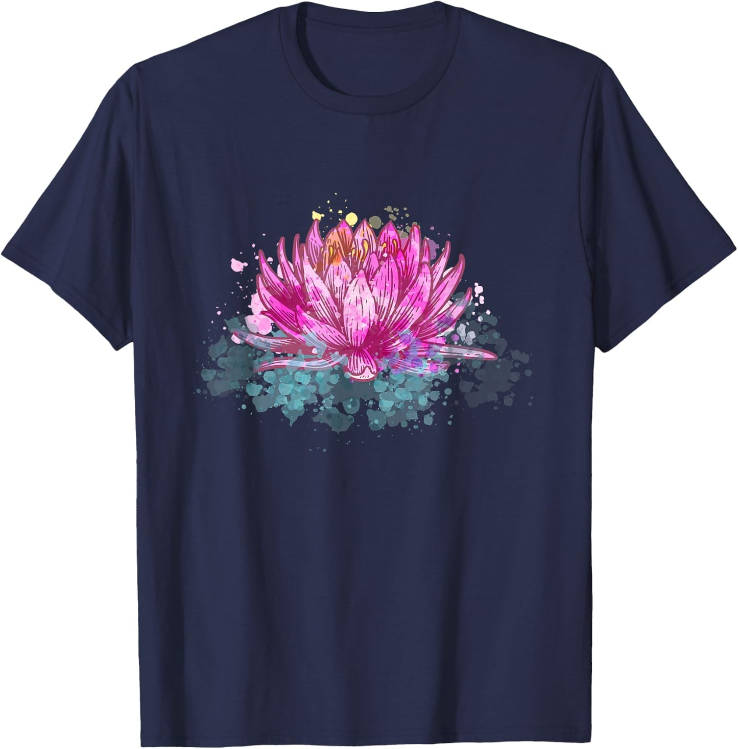 Lotus Flower Namaste Spiritual Yoga Floral Meditation Yogi T-Shirt - T-Shirt | Navy