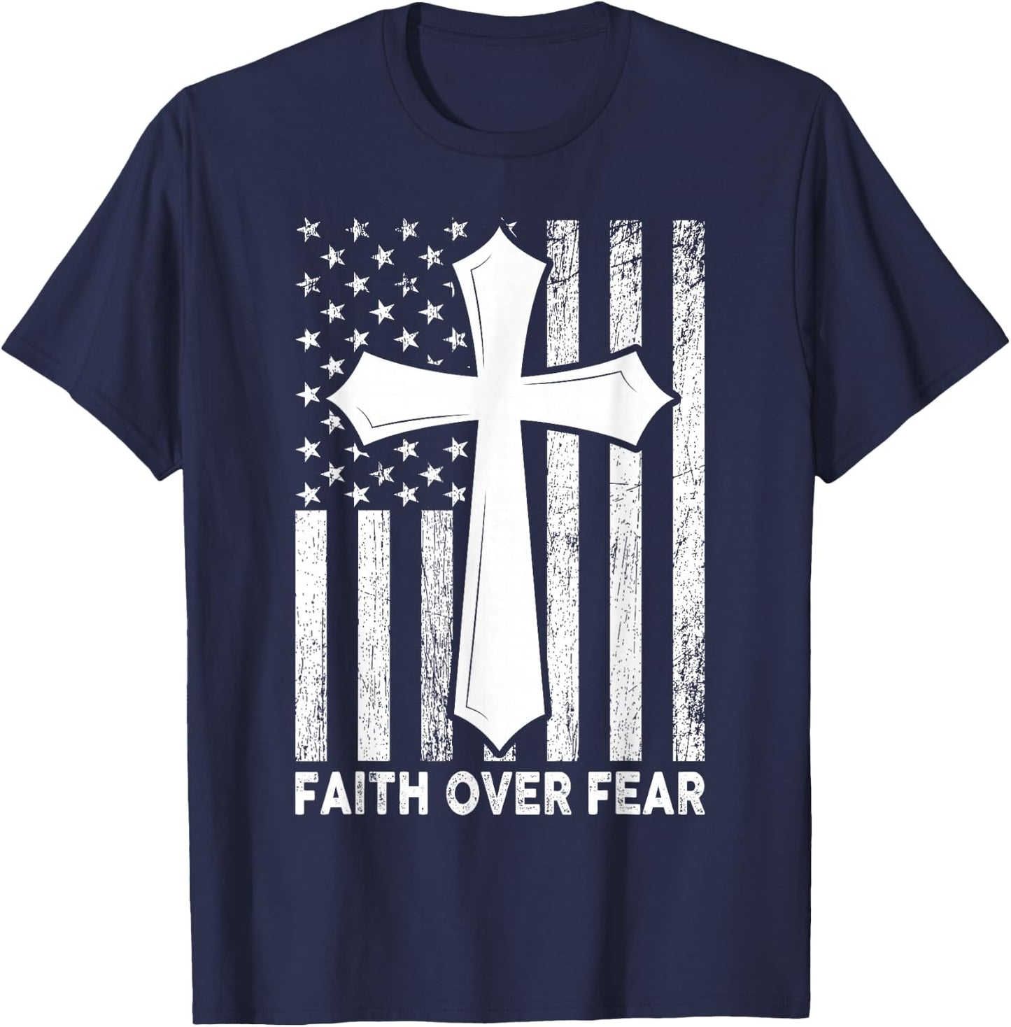 Faith Over Fear Cool Christian Flag Cross Women Kids T-Shirt - T-Shirt | Navy