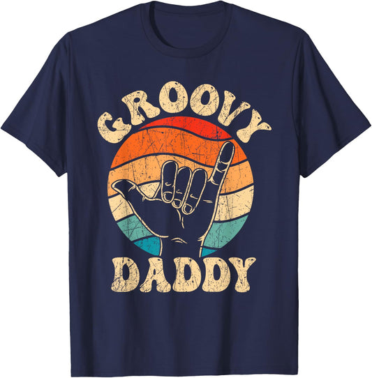 Groovy Daddy 70s Aesthetic Nostalgia 1970's Retro Groovy Dad T-Shirt - T-Shirt | Navy