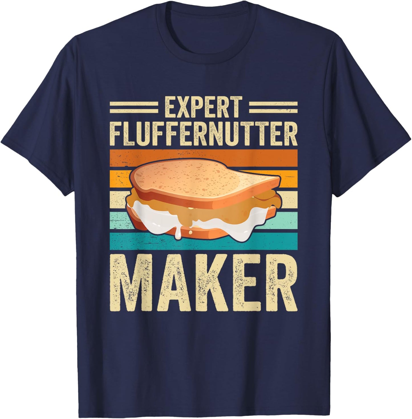 Peanut Butter Sandwich Design Retro Creamy Fluffernutter T-Shirt - T-Shirt | Navy