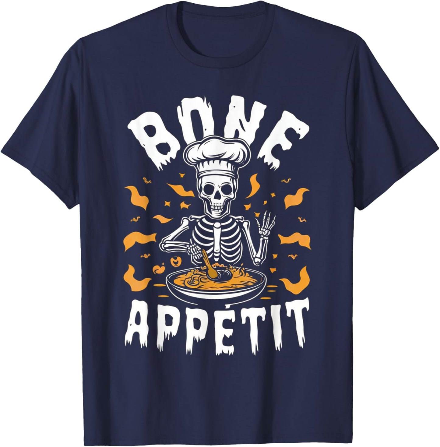 Bone Appetit Skeleton Chef Halloween Shirt Cooking Cute Cook T-Shirt - T-Shirt | Navy