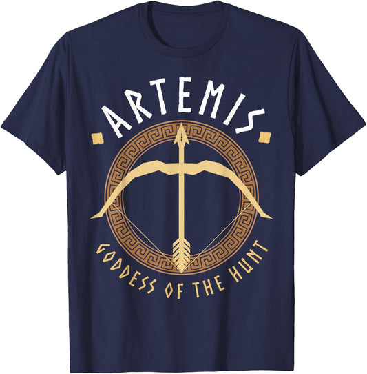 Artemis Goddess of the Hunt Greek Mythology Black T-Shirt - T-Shirt | Navy
