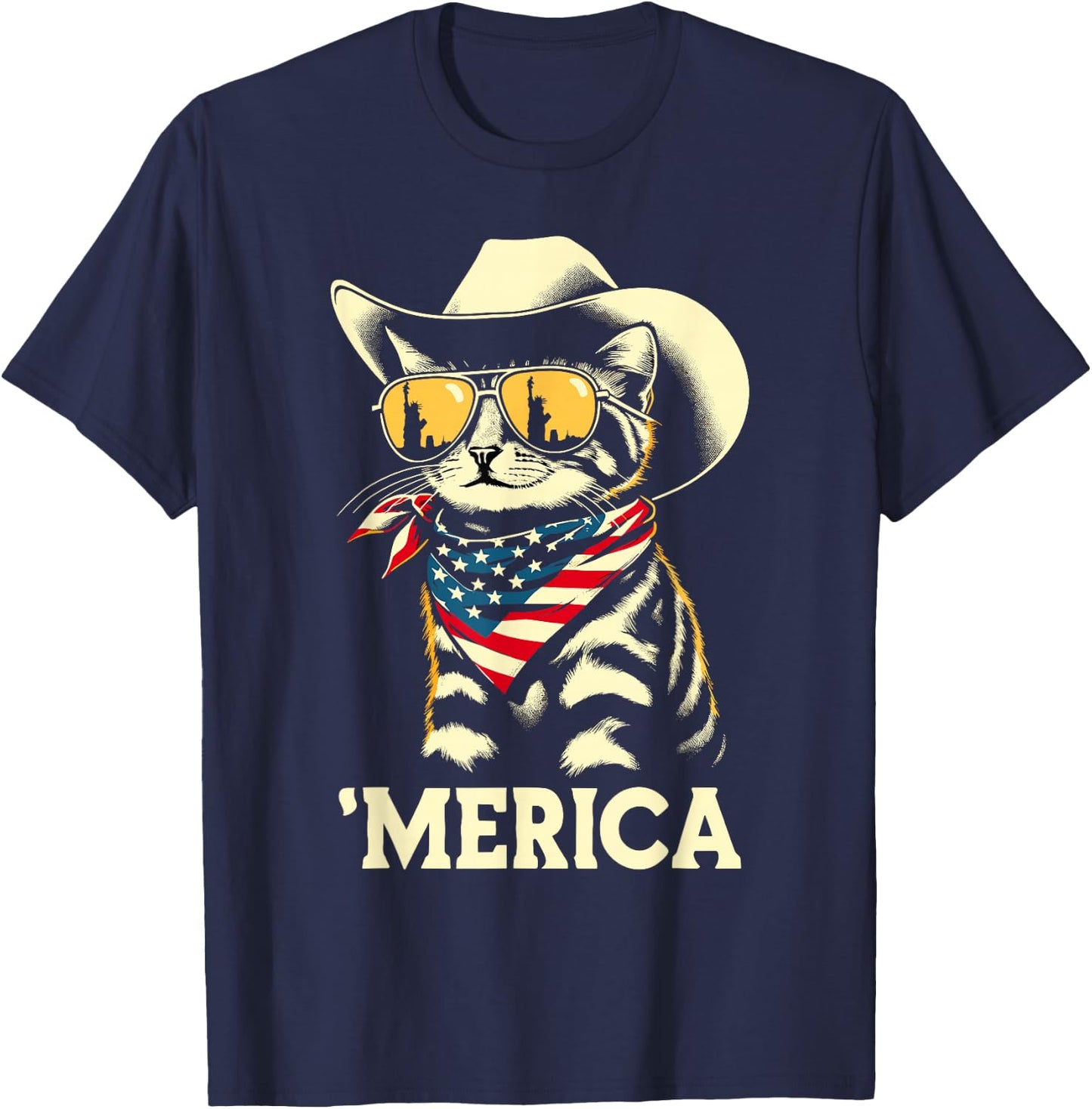 USA 'Merica Cat 4th of July Men Women Kids Funny Patriotic T-Shirt - T-Shirt | Navy