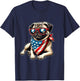 Pug with Bandana Sunglasses 4th of July US Dog American Flag T-Shirt - T-Shirt | Navy