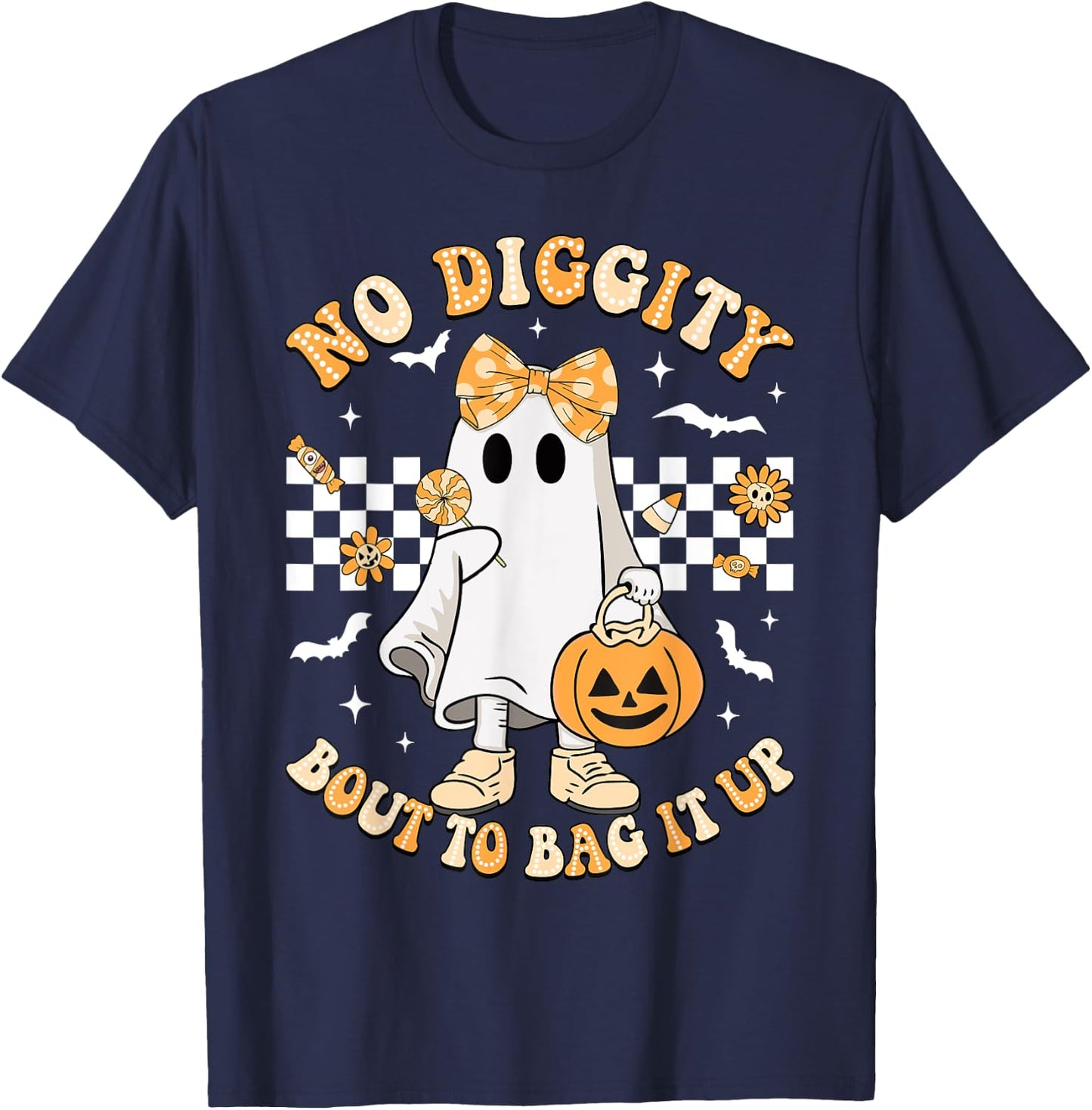 Halloween Ghost No Diggity Bout To Bag It Up Girls Kids T-Shirt - T-Shirt | Navy