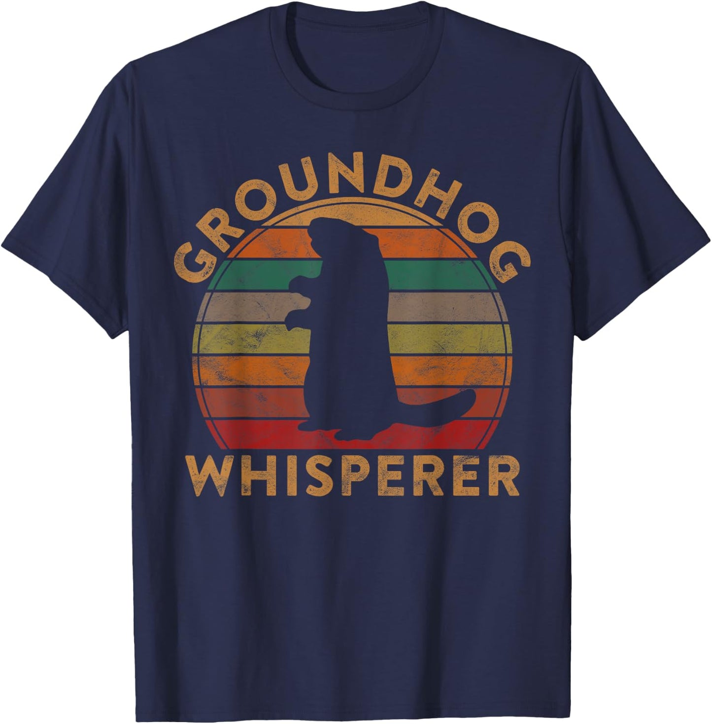 Vintage Groundhog Whisperer Silhouette Gift Ground Hog Day T-Shirt - T-Shirt | Navy