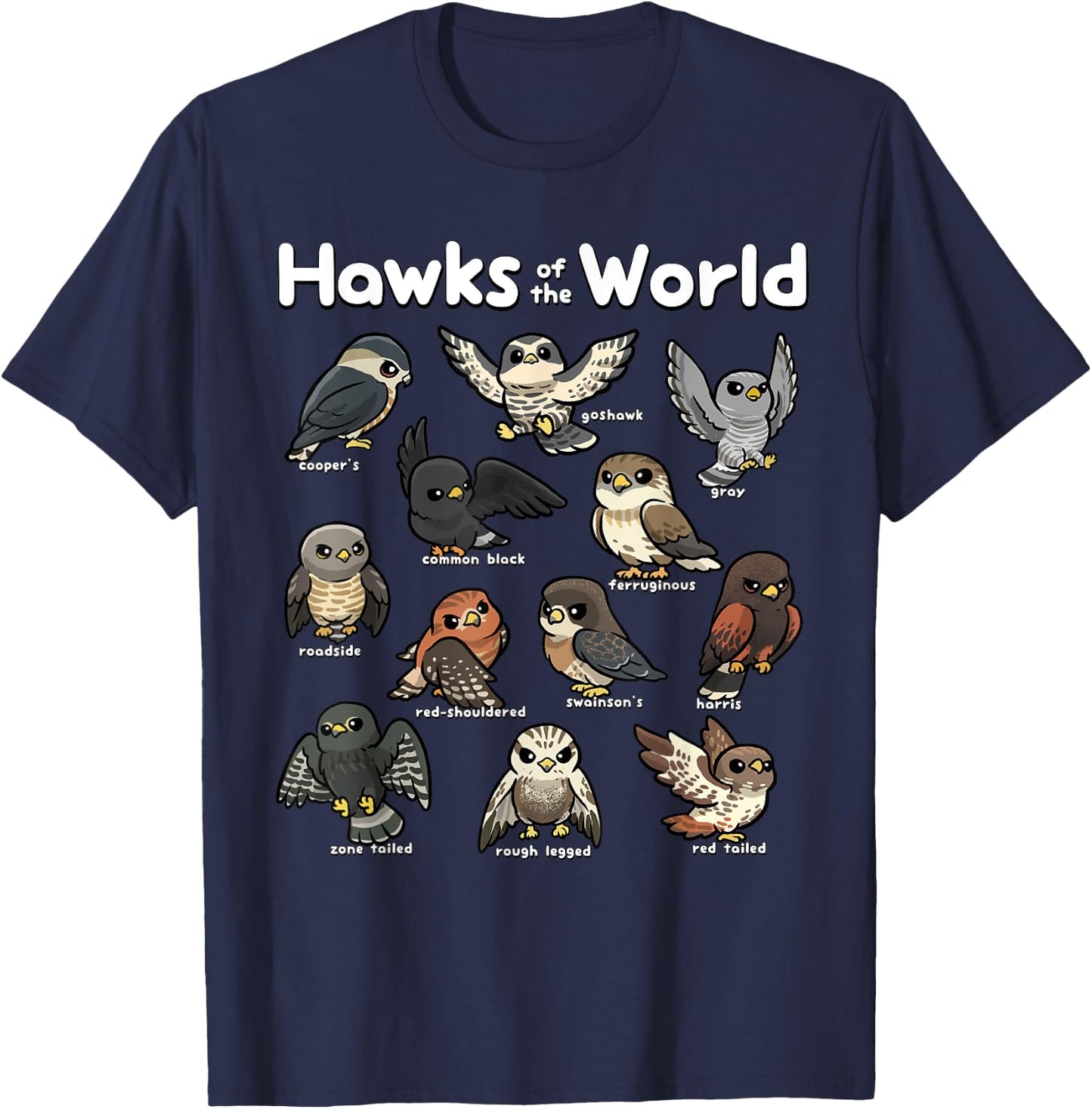 Hawk Shirt Kawaii Hawks of the World Falconry Hawk Animals T-Shirt - T-Shirt | Navy