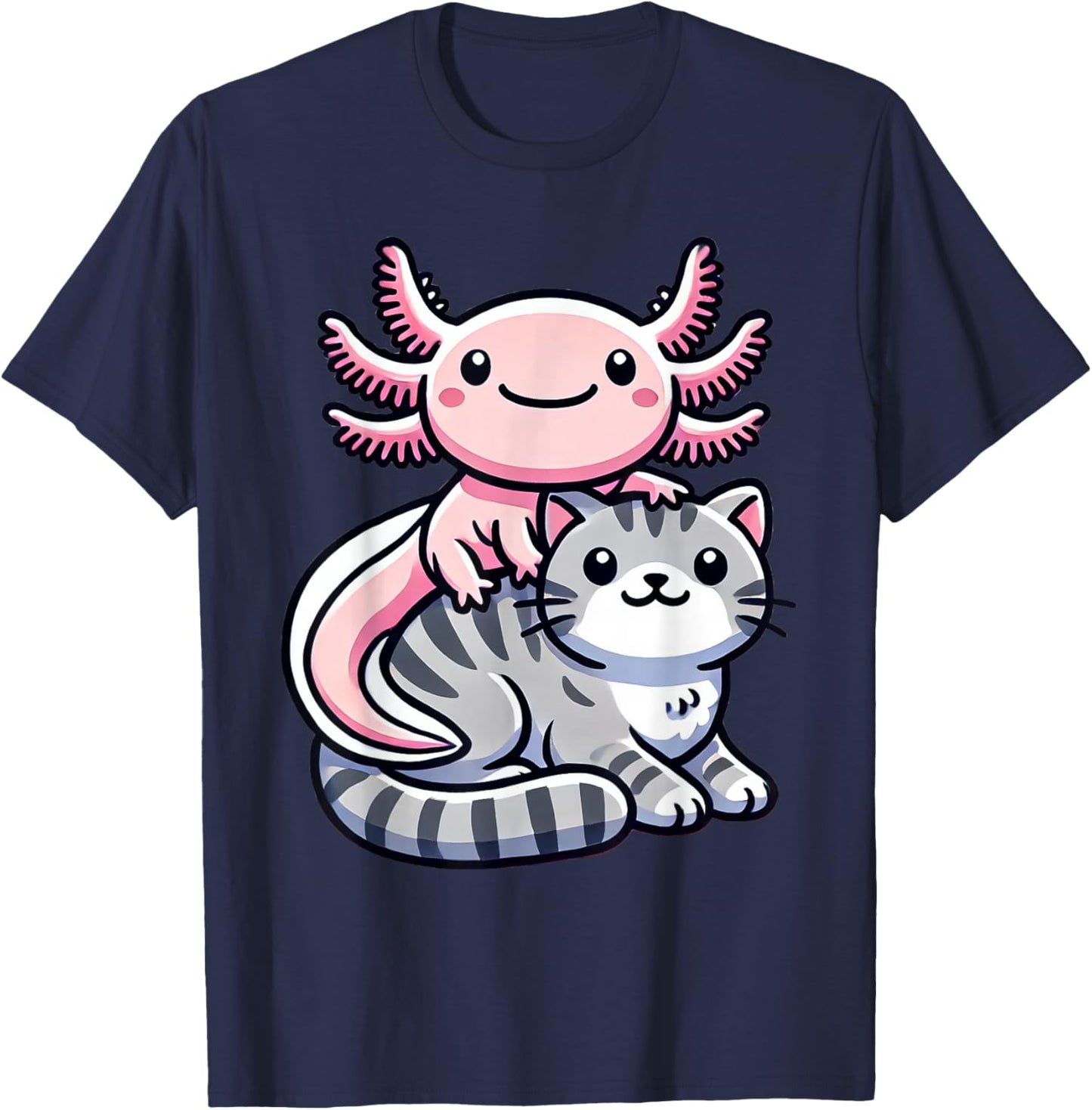 Anime Kawaii Axolotl Cat Kitten T-Shirt - T-Shirt | Navy