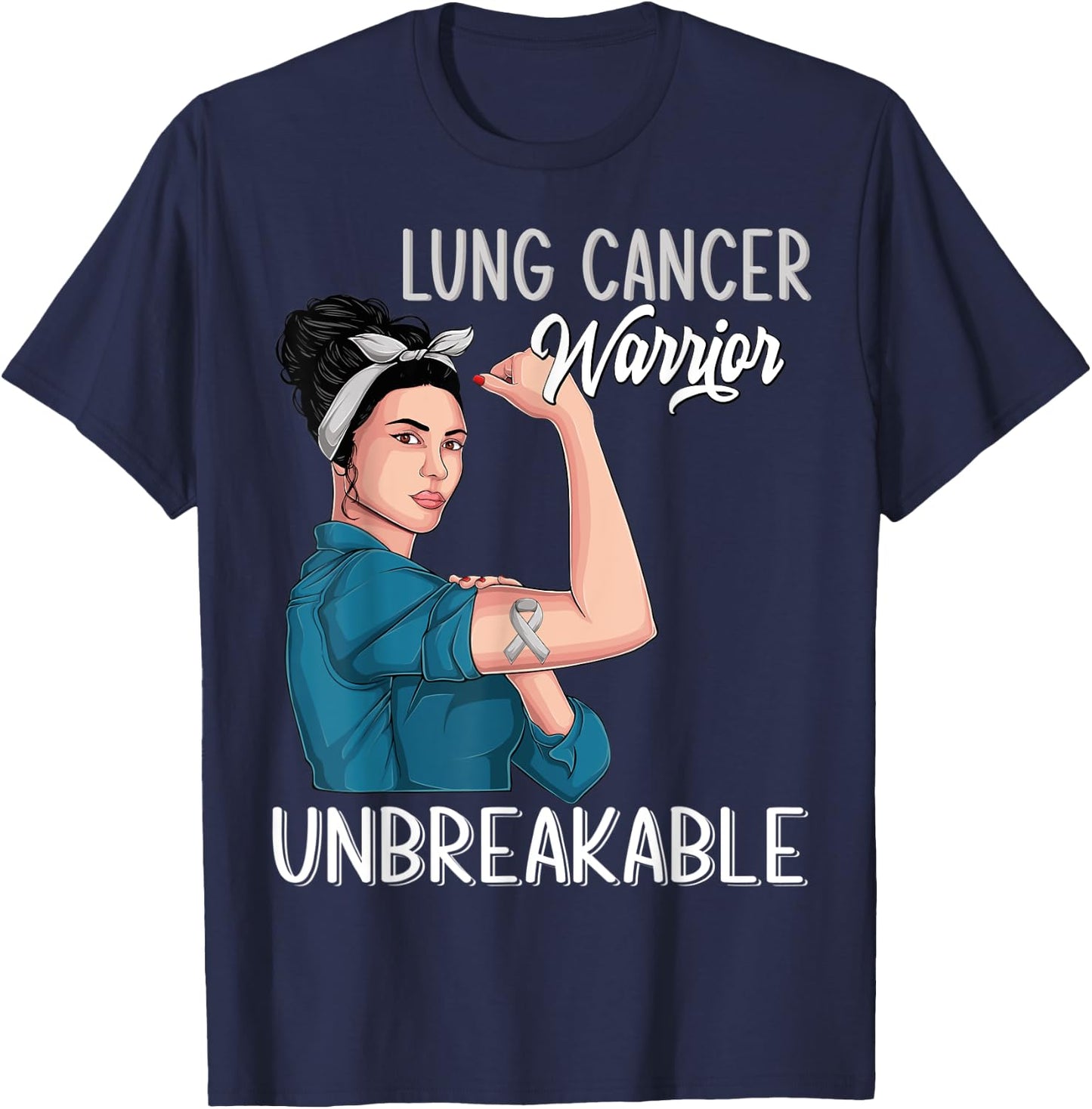 Lung Cancer Awareness Warrior Unbreakable Support T-Shirt - T-Shirt | Navy