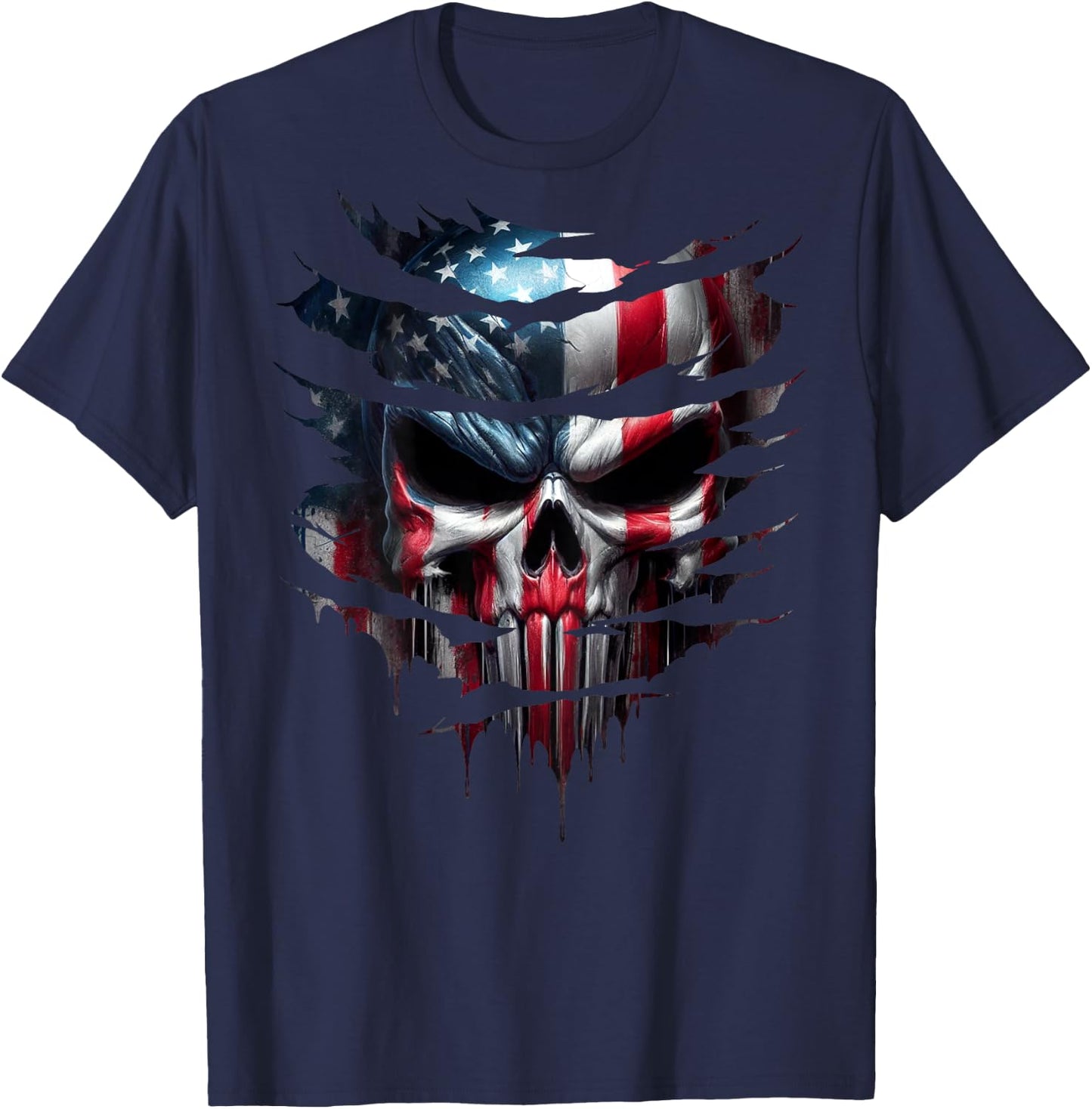 American Skull Patriotic Flag USA Grunge Style Graphic Men T-Shirt - T-Shirt | Navy
