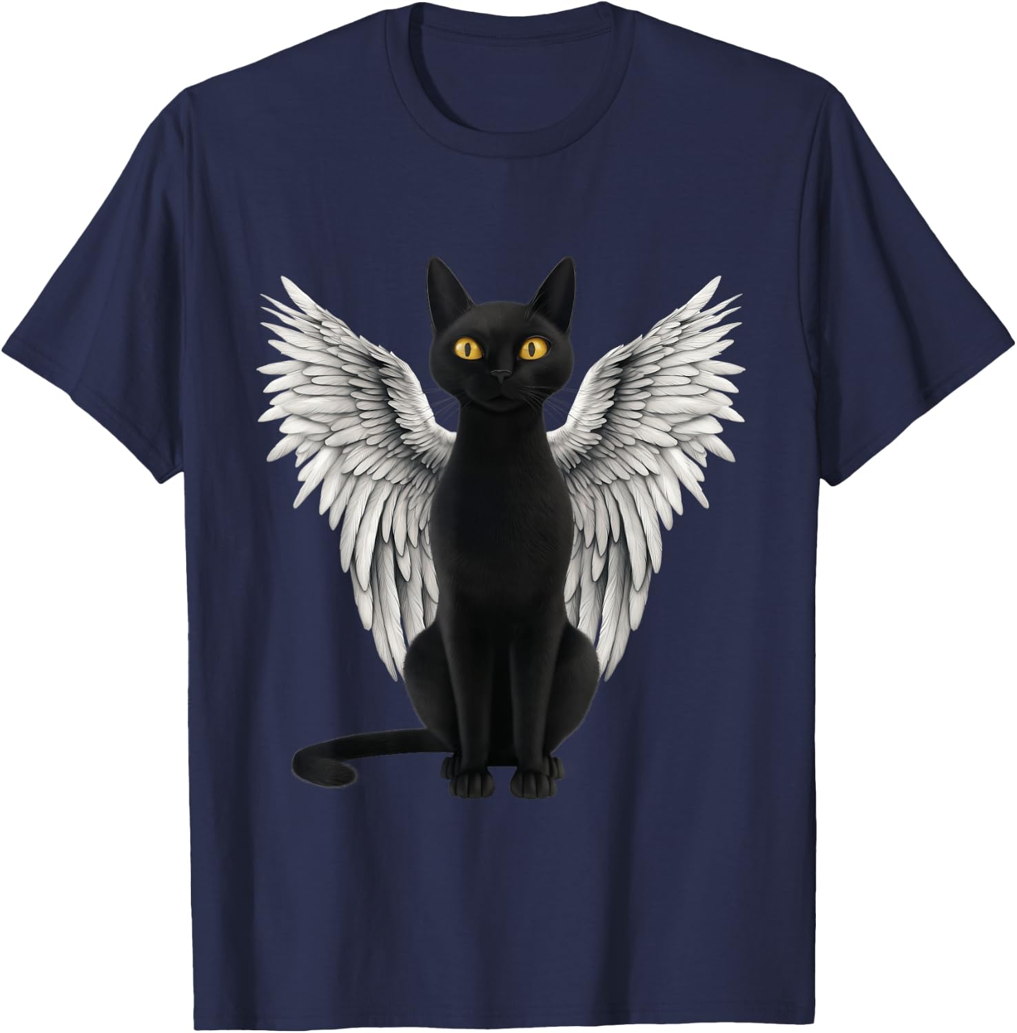Black Cat Angel Wings T-Shirt - T-Shirt | Navy