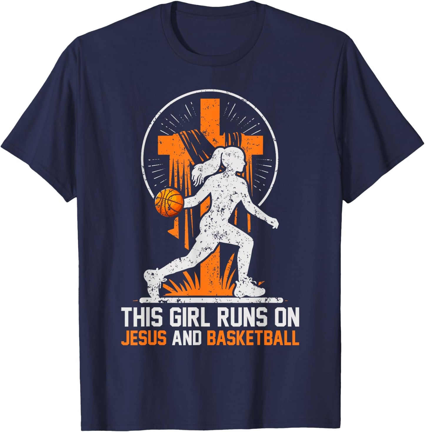 This Girl Runs On Jesus And Basketball T-Shirt - T-Shirt | Navy