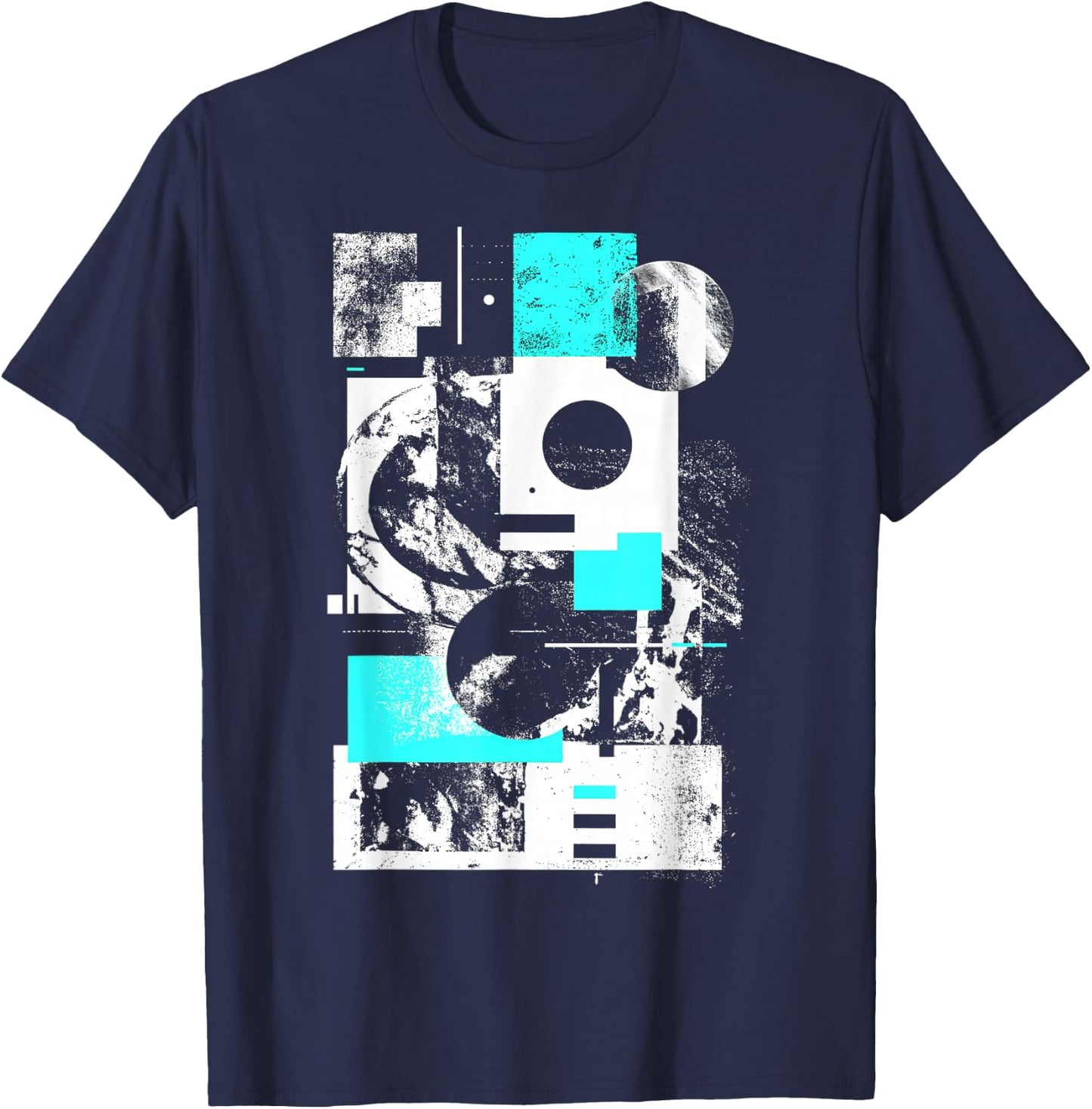 Minimalist Brutalist Geometric Gray Abstract Matrix Graphic T-Shirt - T-Shirt | Navy