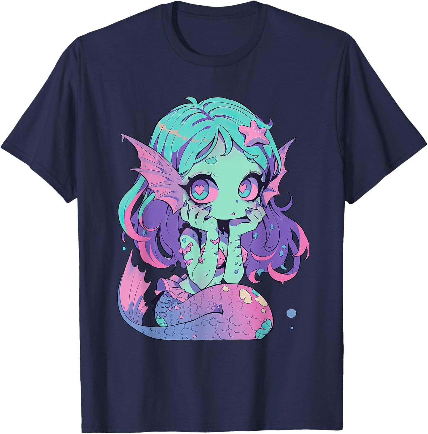 Kawaii Pastel Goth Creepy Cute Witchy Zombie Mermaid T-Shirt - T-Shirt | Navy