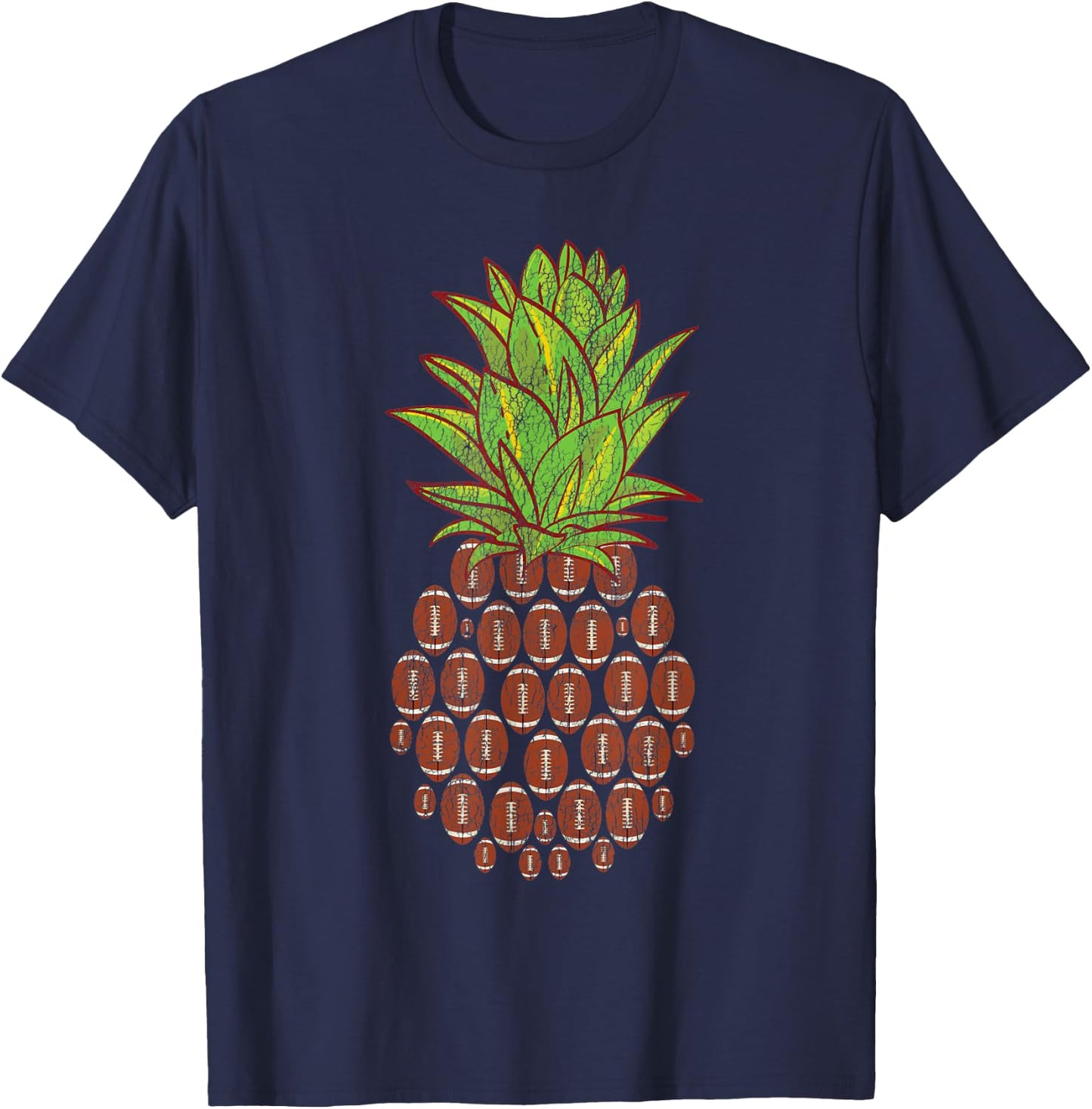 Funny Pineapple Distressed Design Football Sports T-Shirt - T-Shirt | Navy