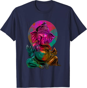 Psychedelic Ganesha Elephant - Spiritual Hindu Art T-Shirt - T-Shirt | Navy