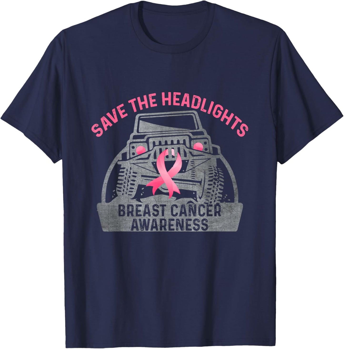 Save The Headlights Breast Cancer Awareness T-Shirt - T-Shirt | Navy