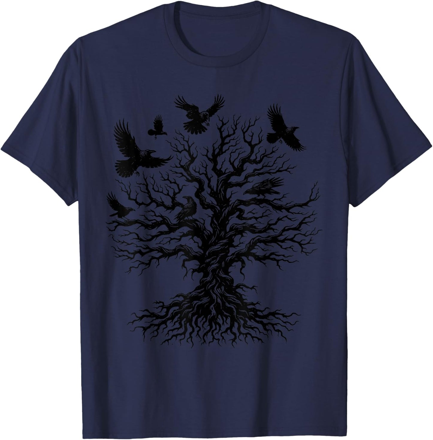 Retro Gothic Raven Tree T-Shirt - T-Shirt | Navy