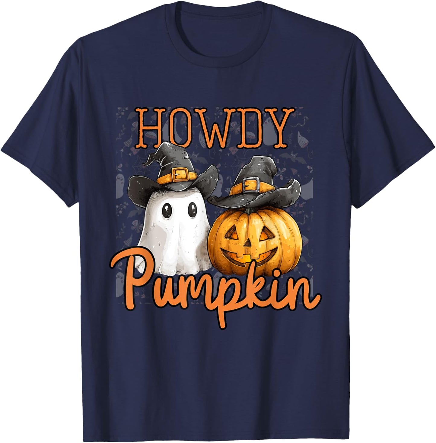 Retro Howdy Pumpkin Cowboys Funny Pumpkin Country Halloween T-Shirt - T-Shirt | Navy