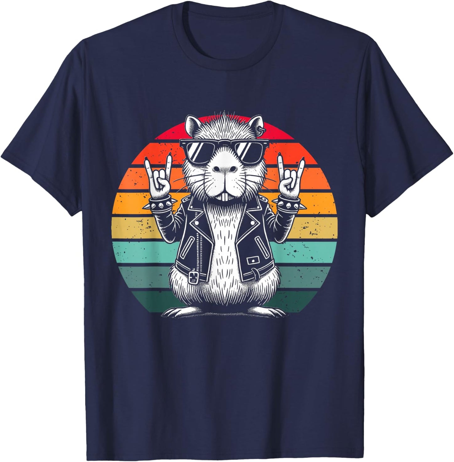 Retro Capybara Rock and Roll Music Men Women Capybara Lovers T-Shirt - T-Shirt | Navy