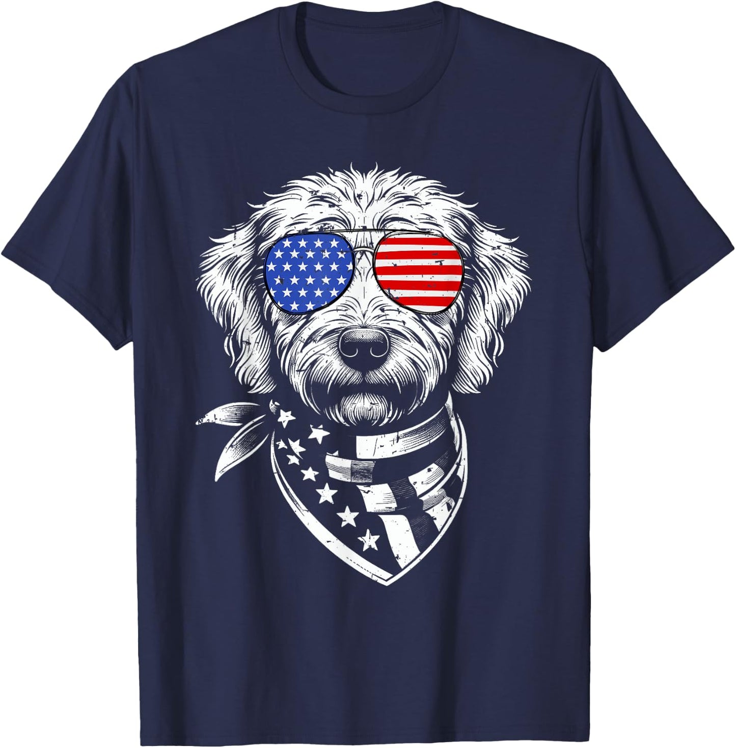 Labradoodle Dog Patriotic 4th of July American US Flag T-Shirt - T-Shirt | Navy
